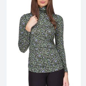 Michael Kors Green Floral Mock Neck Top, size Petite Medium, NWT